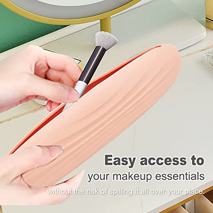 Travel Makeup Brush Holder Silicon Trendy Portable Soft Sleek Cosmetic Face Makeup Tools Organizer Container Small Case for Travel (BRUSHES NOT INCLUDED) (pink-1pcs)