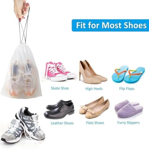 5 Pack Shoe Bags for Travel 15.7' x 11.8' Clear Waterproof Travel Shoe Bags for Packing Large Drawstring Storage Essentials Men Women clear pouches (White)