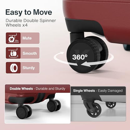 Vipbox Suitcase Set 3-Piece Hardside PC Suitcase with Wheels, Wine Red - color: Wine Red, size: 3-Piece Set (20/24/28)