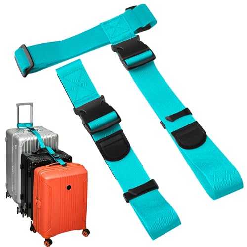 BILIONE 2 Pack Luggage Connector Straps,Connect 3 Suitcases ＆ Add A Bag - color: Blue, size: 2 Pack