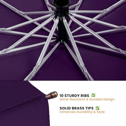 SIEPASA 49/54/62 Inch Windproof Golf Umbrella - Automatic Open/Close, Real Wood Handle - Large Folding Travel Umbrella for Wind, Rain & Sun Protection.(Purple/49) - color: Purple, size: 49 Inch