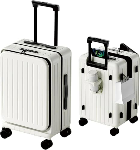 26-Inch Front Opening Hardside Checked Luggage, White - color: White, size: 26 Inch Checked