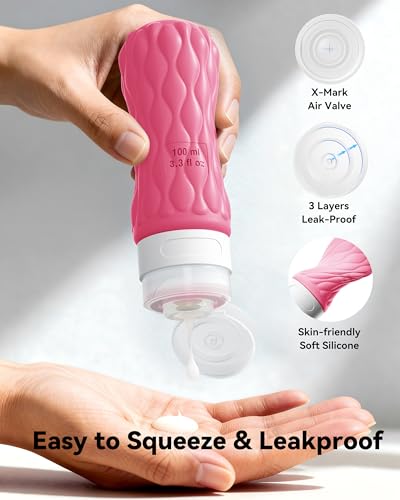 Travel Bottles for Toiletries Silicone Travel Size Containers 3.4oz 1.7oz - color: Tropical Sunset