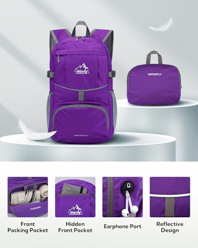 WATERFLY Small Lightweight Packable Hiking Backpack Foldable Travel Daypack - color: D-purple, size: 25L
