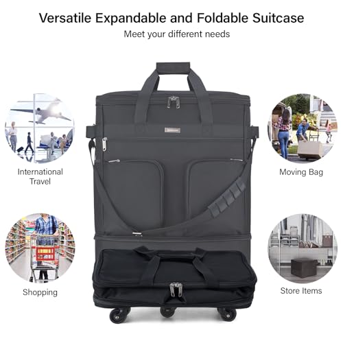Hanke Expandable Collapsible Luggage with Wheels, Black Upgrade Version 2, 98L, Water-Resistant, 5 Spinner Wheels, 3 Pockets, Polyester, 19x13x27.2 inches, 6.1lb, Carry-On Luggage, Travel, Vacation - color: Black-1