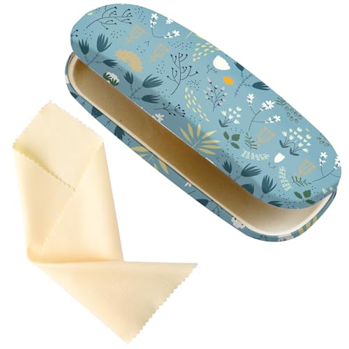 Glasses Case Hard Shell,Portable Protective Eyeglasses Case, Eyeglass Holder Box with Cleaning Cloth,for Women Men - color: Blue Flower