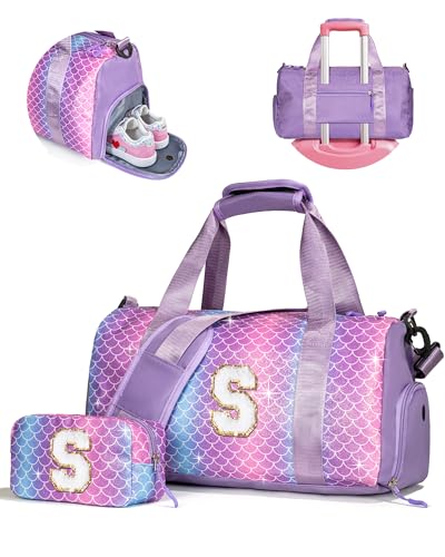 Travel Stuff for Kids-Girl Gym Bag with Shoe Compartment Dance Bag - color: Mermaid Purple, style: S