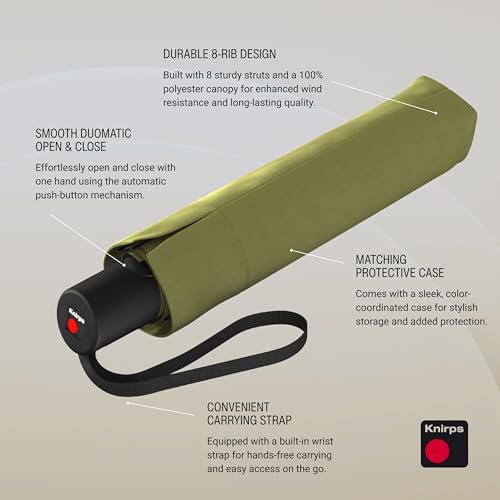 Knirps A.200 Medium Duomatic Windproof Umbrella for Adults – Automatic Open Close 38.5" Canopy, Travel Case Included - color: Olive