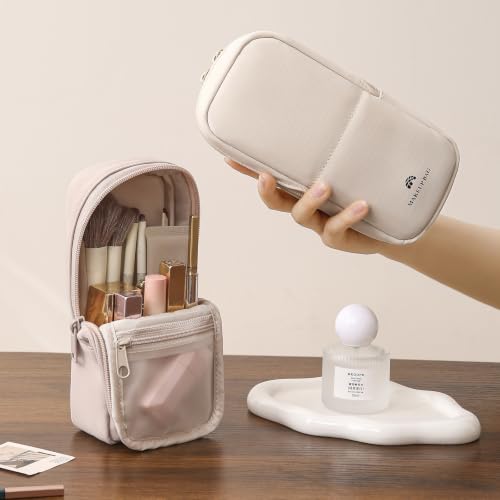RSRSLEII Small Standing Makeup Bag, Wipe-Clean Brush Holder (02Mist Pink) - color: 02Mist Pink