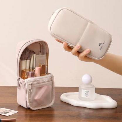 RSRSLEII Small Standing Makeup Bag, Wipe-Clean Brush Holder (02Mist Pink) - color: 02Mist Pink
