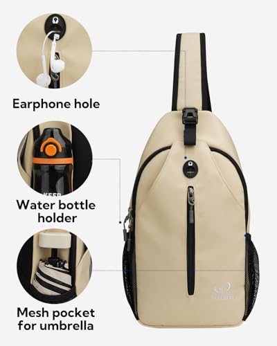 WATERFLY Crossbody Sling Backpack Sling Bag Travel Hiking Daypack - color: Z-beige