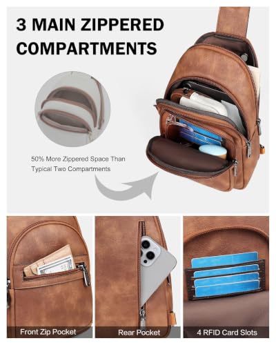 FADEON Sling Bag for Women, Designer Small Crossbody Bags, Adjustable Strap - color: 2 Brown Retro Style