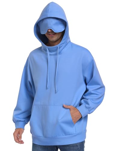 SeSe Code Hoodie with Eye Mask Travel Airplane Unisex Oversized Sweatshirt - color: Blue, size: Medium