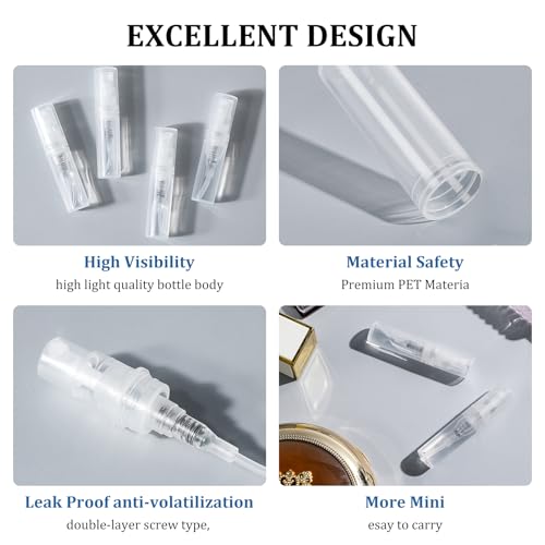 Chiallco Mini Perfume Sample Bottles, 3 ml Plastic Small Spray Bottle 10 Pack, Fine Mist, Portable Perfume Travel Refillable Bottle, Upgraded atomizer sprayer, Clear - style: 3ML