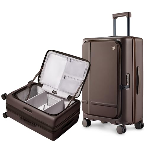 NINETYGO Medium Checked Luggage Flat Top Opening, 25 Inch, Coffee Journey - color: 01-Dark Chocolate Americano, size: Checked 25-Inch (Top Opening, 72L)