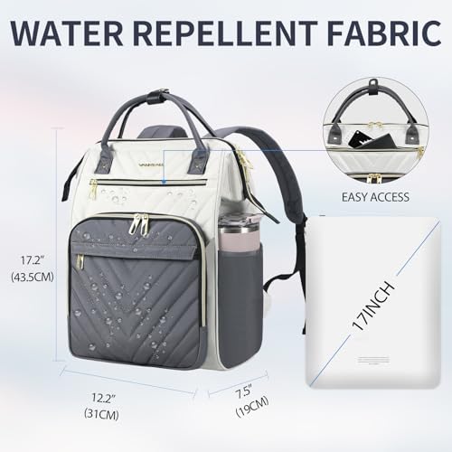 VANKEAN 17.3 Inch Laptop Backpack for Women Large Capacity - color: Beige-grey, size: 17.3 Inch