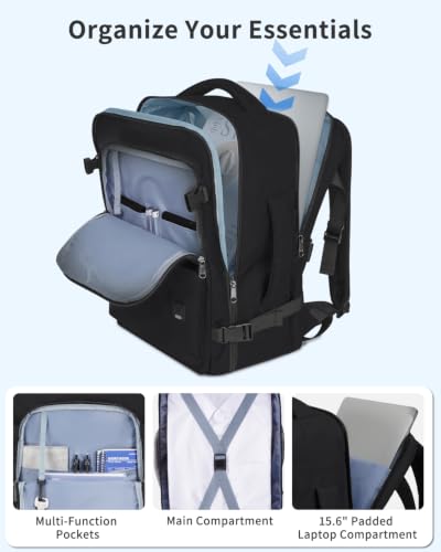 WANDF Personal Item Travel Bag 18x14x8, Carry On Laptop Backpack (Black) - color: B-black, size: 18x14x8
