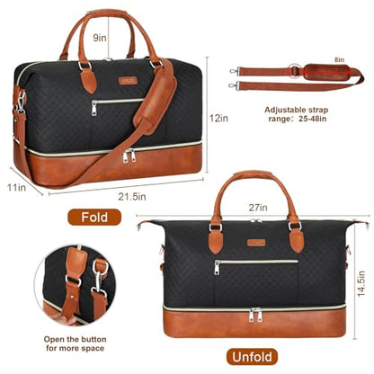 ITIEZY Weekender Bag for Women 21.5" Travel Duffel Large Carry On Bag 3PCS - color: 4-Black Brown