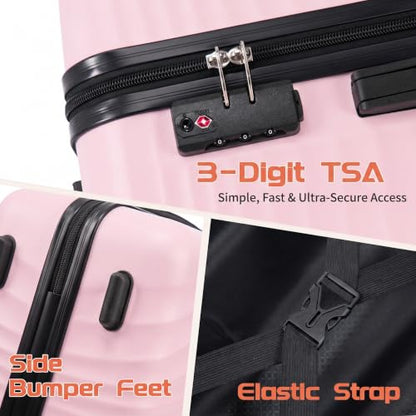 Rosamo 3 Piece Luggage Sets, Lightweight Hardside, TSA Lock, Spinner Wheels (Pink) - color: Pink