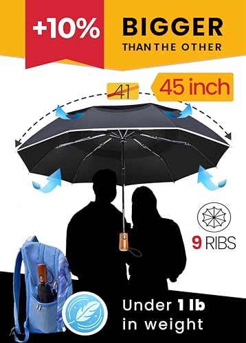 Raintrend Windproof Travel Umbrellas for Rain Automatic +10% Bigger Canopy Strong Frame Compact Folding Portable Umbrella for Women Men Backpack Purse - color: F1 Reflective Strip