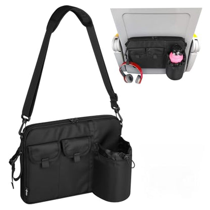 Cosmos Airplane Seatback Organizer Flight Seat Back Storage Bag Hanging Pocket with Adjustable Shoulder Strap, Commuter Shoulder Bag Travel Essentials Media Pouch for Personal Items