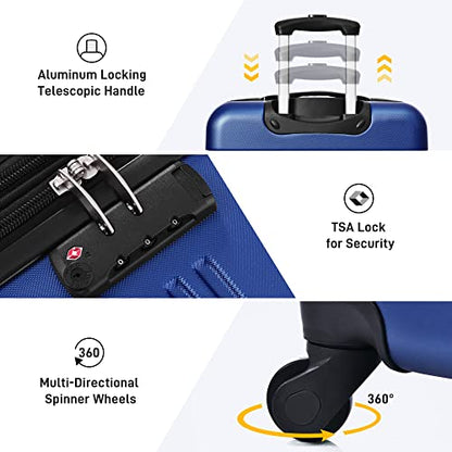 Merax 3 Piece Luggage Set,Hardside Expandable Suitcase Set,Deepblue - color: Deepblue-2, style: 3-piece Set(20/24/28)