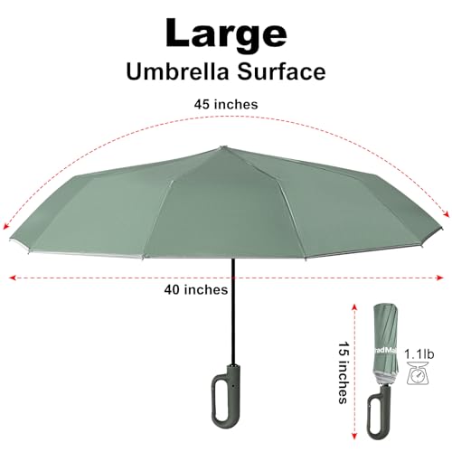 TradMall Travel Umbrella Windproof with Reflective Stripe - color: Dark Green