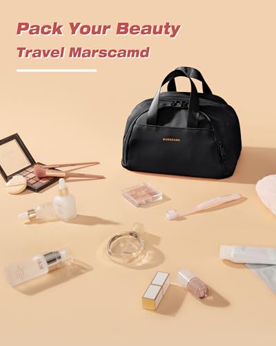 Marscamd Travel Makeup Bag for Women, Lay-Flat Toiletry Organizer, Black - color: Black