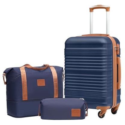 Coolife Luggage 3 Piece Set, Carry On Hardside Suitcase with Spinner wheels - color: Navy, size: 3 piece set (DB/TB/20)
