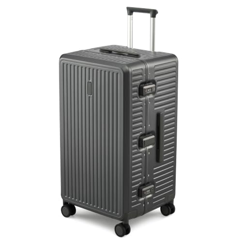 MILADA 28'' Hardshell Checked Suitcase, Trunk Zipperless Aluminum Luggage - color: Rock Gray, size: Trunk 28 Inch