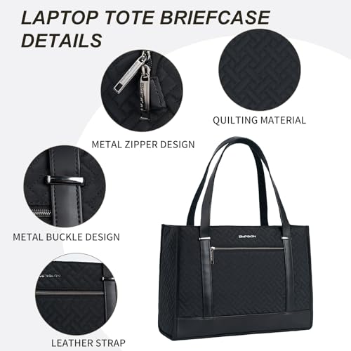EMPSIGN Laptop Tote Bag for Women 16 Inch, Quilted Black - color: Quilted Black