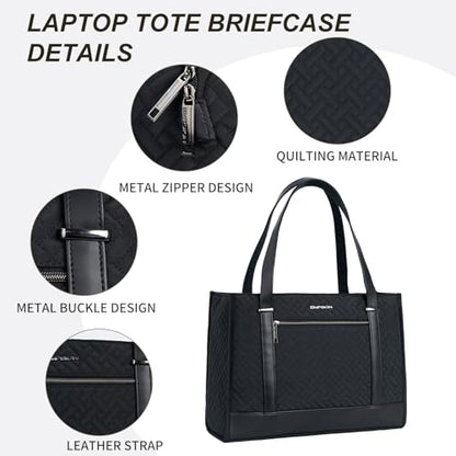EMPSIGN Laptop Tote Bag for Women 16 Inch, Quilted Black - color: Quilted Black