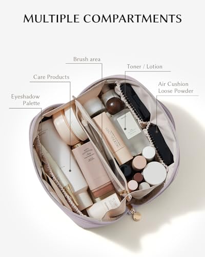 EACHY Travel Makeup Bag for Women, Flat Open Cosmetic Bag, Purple, Medium - color: A - Purple, size: Medium