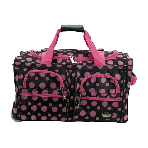 Rockland Rolling Duffel Bag, Black, 22" - color: Black Pink Dot, size: 22"