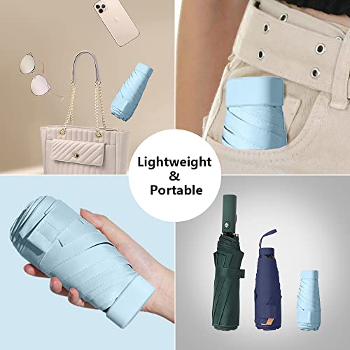 ESUFEIR Mini Sun Umbrella for Purse With Case - color: Baby Blue