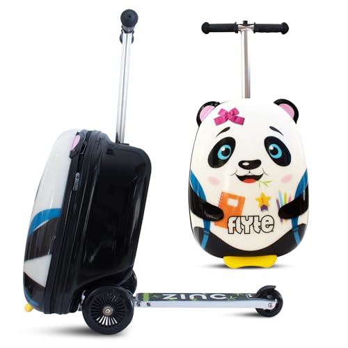 FLYTE Scooter Suitcase Folding Kids Luggage – Penni the Panda, 18 Inch Hardshell, Ride On with Wheels, 2-in-1, 25 Litre Capacity - color: Penni The Panda