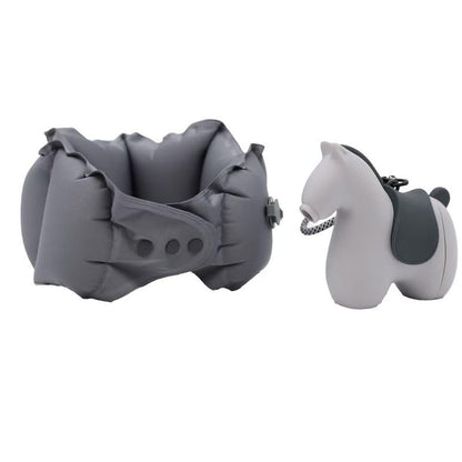 Foldable Inflatable Travel Pillow with Cute Pony Storage Case, Portable Neck Pillow for Airplane, Train & Napping, Hygienic & Skin-Friendly Fabric (Grey) - color: Grey
