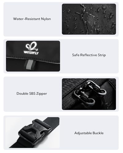 WATERFLY Fanny Pack Waist Bag: 3L Large RFID Anti-Theft with 9 Pockets - color: Black