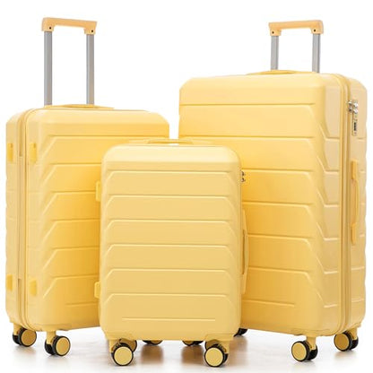 Hardshell Luggage Sets, Lightweight Stripes Suitcases with Spinner Wheels, Yellow-220 - color: Yellow-220, size: 20/24/28 Inch