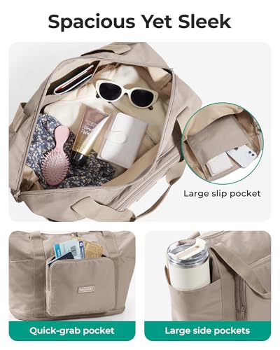 BAGSMART Foldable Travel Bag, 37L Expandable Personal Item Bag, Camel - color: Camel