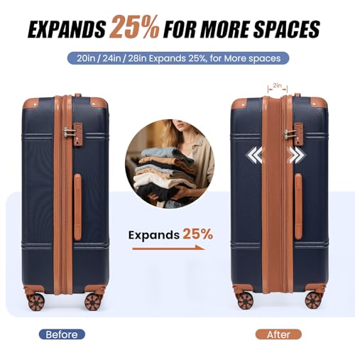 Cobens Luggage Sets 5 Piece, Expandable Suitcases, 20/24/28inch, Blue - color: Blue