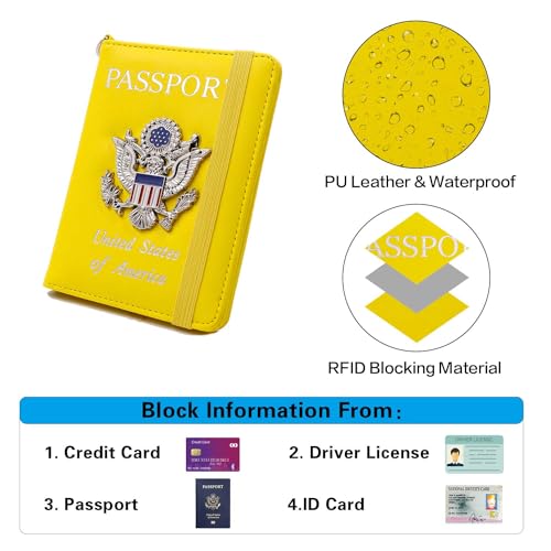 Passport Holder for Travel,Passport Cover Case with RFID (yellow) - color: yellow