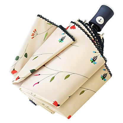 Cuby UV Sun Umbrella Compact Folding Travel Umbrellas Auto Open/Close - color: Flowers