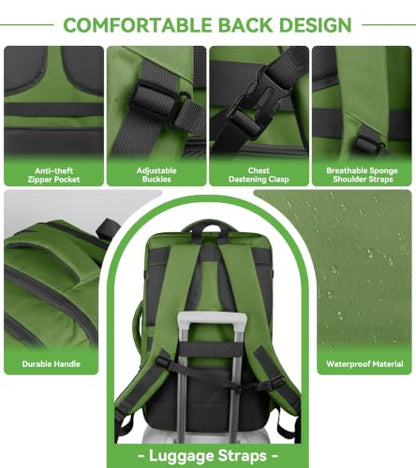 AREYTECO Large Travel Laptop Backpack for Men, 50L Carry On Backpack - color: Green, size: 17.3 Inch (20''x13''x10'')