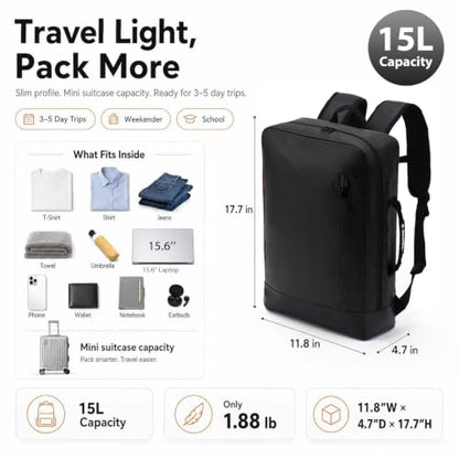 Travel Backpack for 15.6 Inch Laptop, 15L Lightweight, Black - color: Black, size: 15.6 Inch