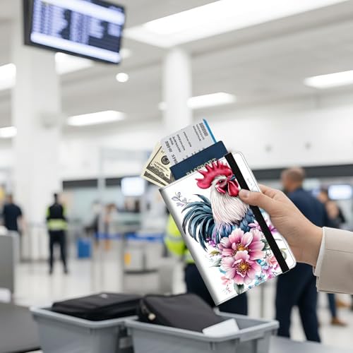 Passport Holder Wallet Cover Case,RFID Blocking Passport Cover,Large Capacity Travel Wallet with Multi Card Slots (Funny Rooster Flower) - color: Funny Rooster Flower