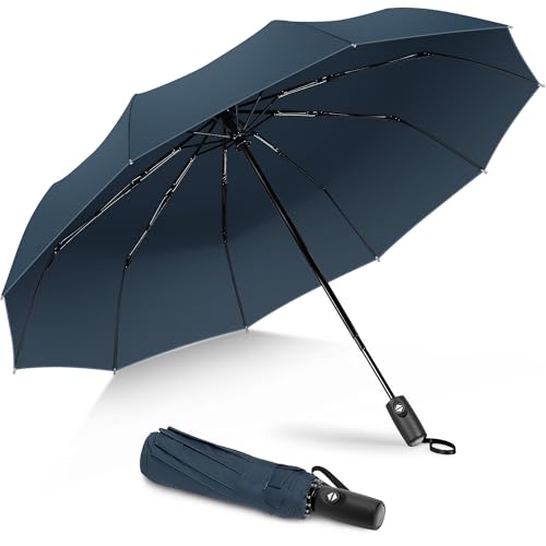 ZOMAKE Travel Umbrella Compact - 10 Ribs Portable Collapsible Umbrellas for Rain Windproof - Paraguas Automatic Small Folding Umbrella Lightweight Packable Umbrella for Women Men - color: Blue