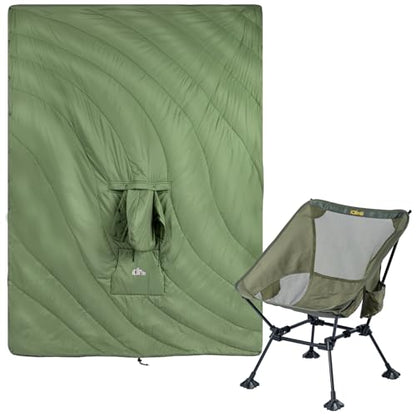 iClimb 1 Hooded 3M Thinsulate Insulation Warm Blanket and 1 Anti-Sinking Large Feet Chair Bundle, Ultralight Compact for Adults Outdoor Backpacking Hiking Camping Beach Music Festivals Concerts