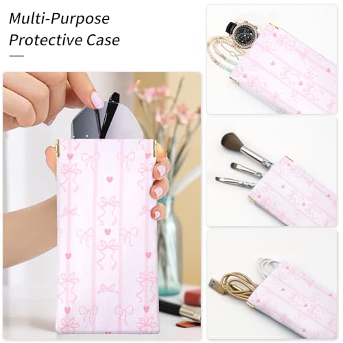 Soft Glasses Case, 2 Pcs Portable PU Leather Squeeze Top Eyeglasses Cases, Cute Sunglasses Pouch Bag for Women - color: 2pcs Striped Bow+ Bear Bow