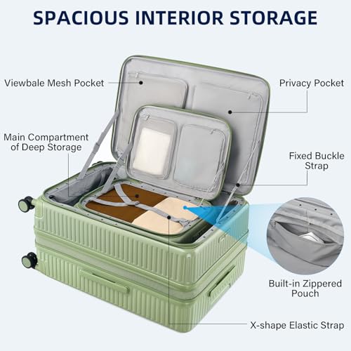 HanTrip 20"/28" Top Opening Luggage Sets 2 Piece Hard Shell Suitcase, Green - color: Bamboo Green, size: Expandable 2-Piece Set(20/28)